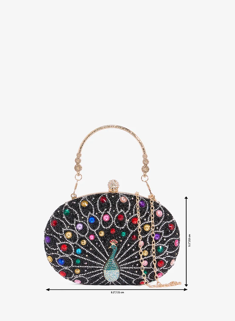 Khizana Black Jewel Embellished Peacock Statement Clutch for Women | Best Price UAE